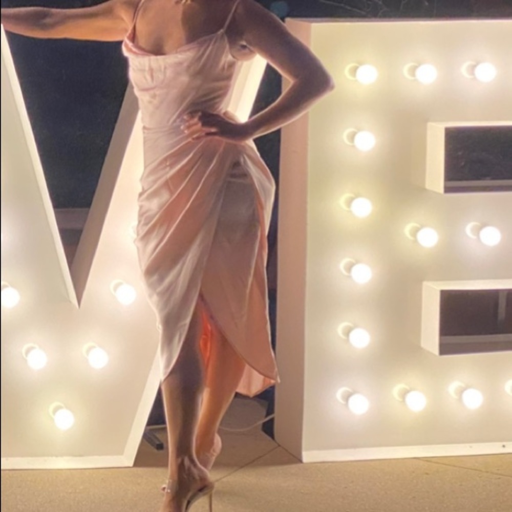 HOUSE OF CB pink midline dress with built in corset and high slit